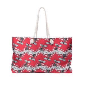 Whale Tale Black And White Pattern, Red Weekender Bag, Luggage, Shopping, Stylish