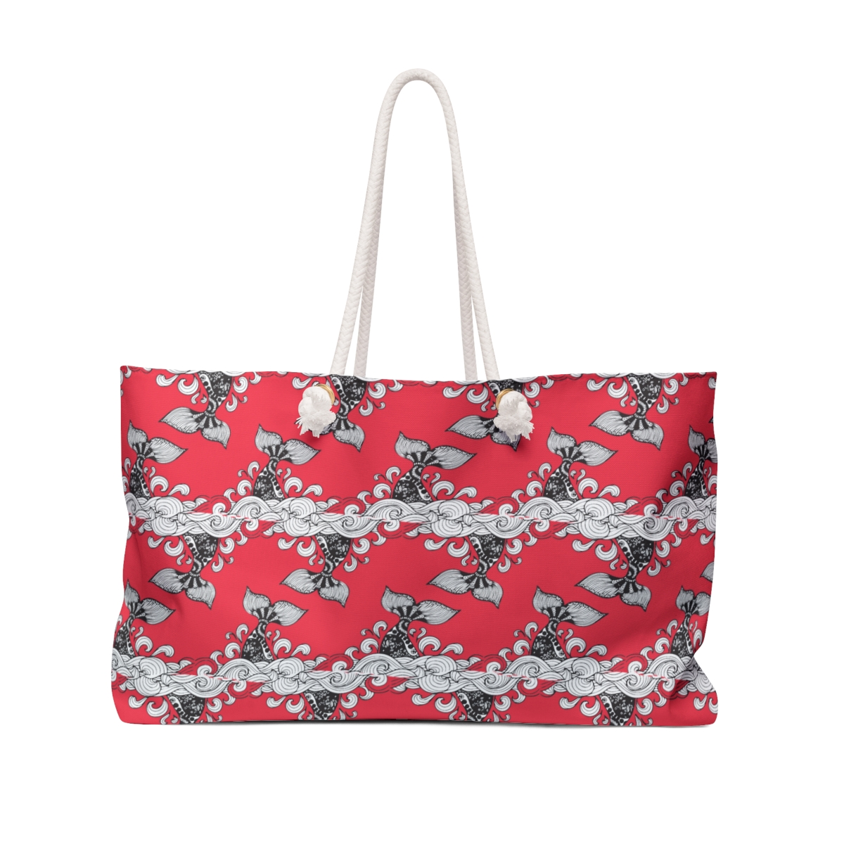 Whale Tale Black And White Pattern, Red Weekender Bag, Luggage, Shopping, Stylish