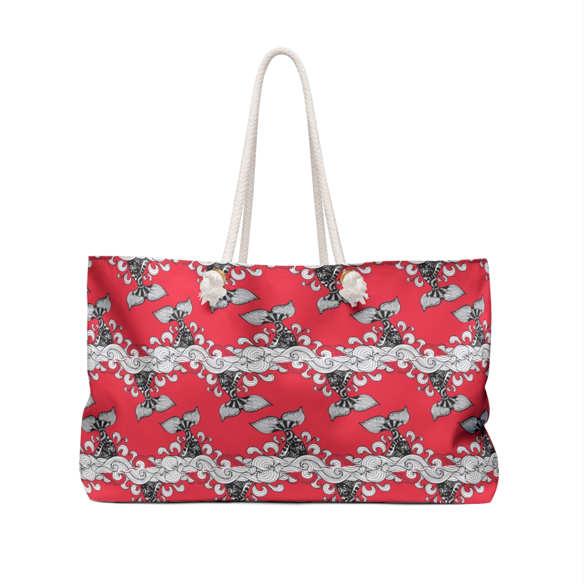 Whale Tale Black And White Pattern, Red Weekender Bag, Luggage, Shopping, Stylish - Image 2