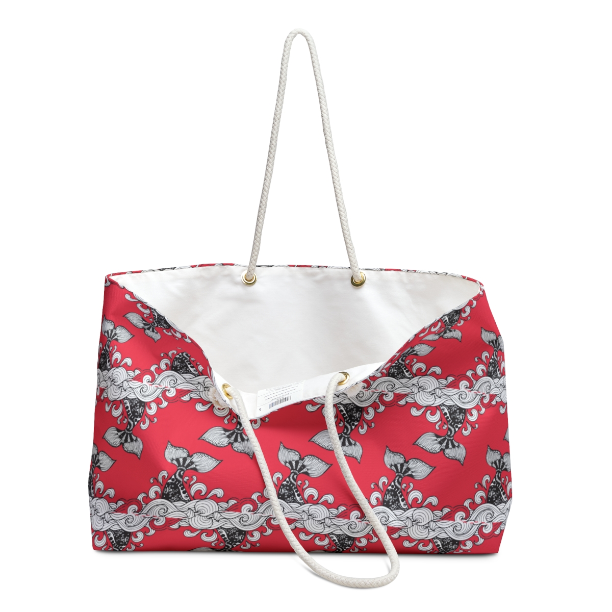 Whale Tale Black And White Pattern, Red Weekender Bag, Luggage, Shopping, Stylish - Image 3