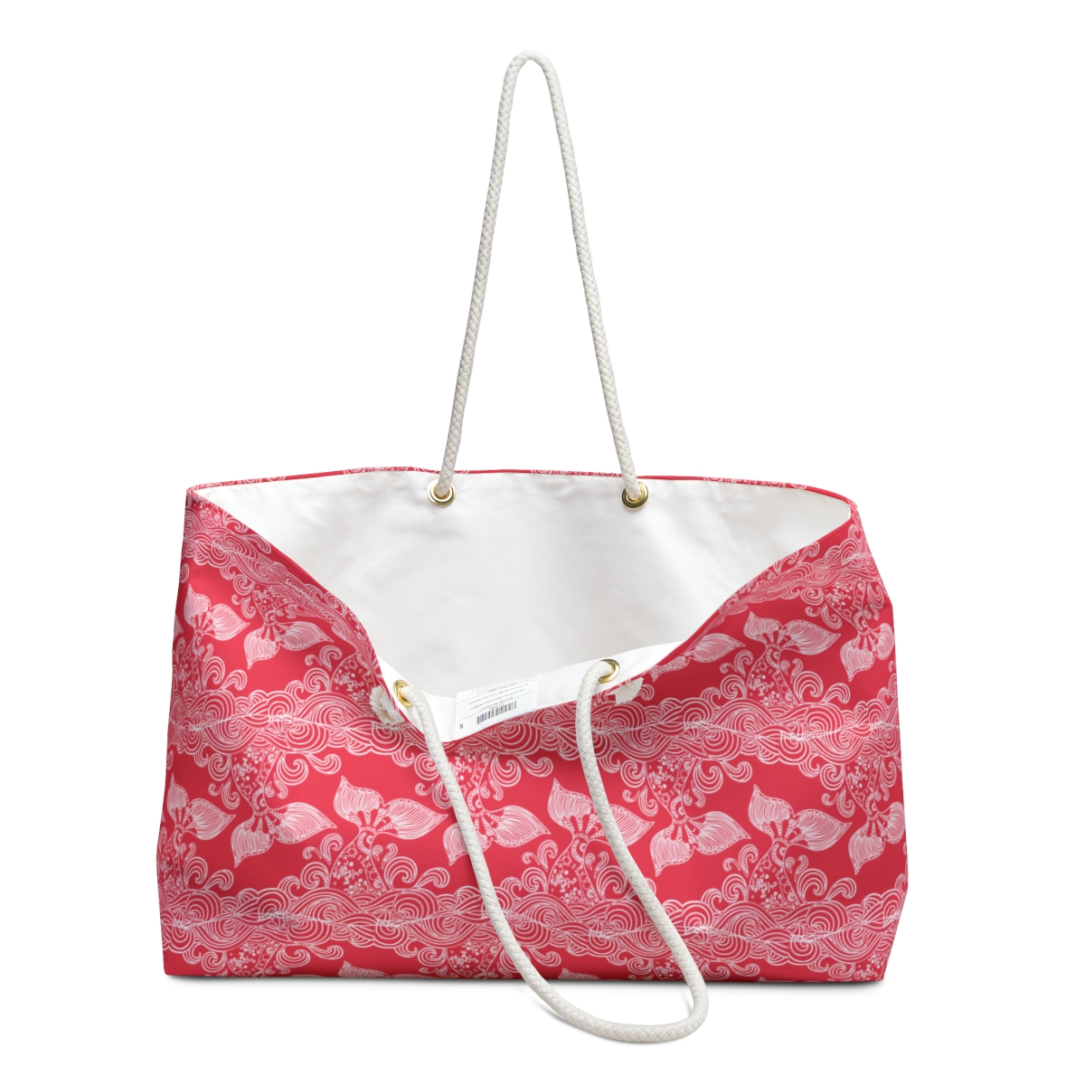 White Whale Tale Pattern, Red Weekender Bag, Luggage, Shopping, Stylish - Image 3