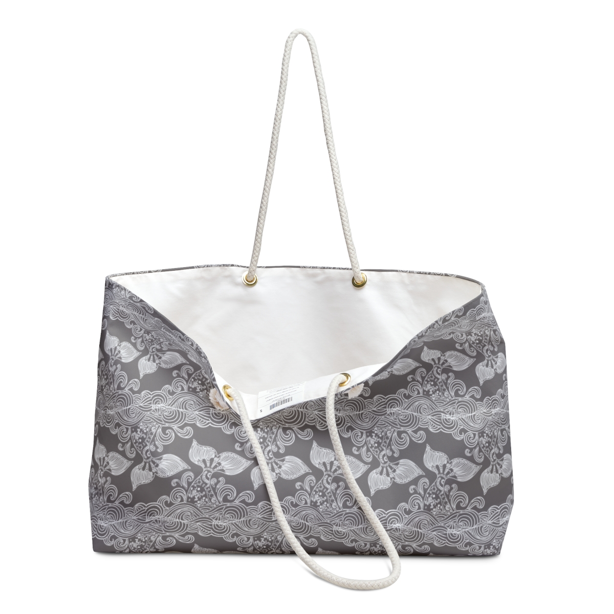 Whale Tale Black And White Pattern, Taupe Weekender Bag, Luggage, Shopping, Stylish - Image 3