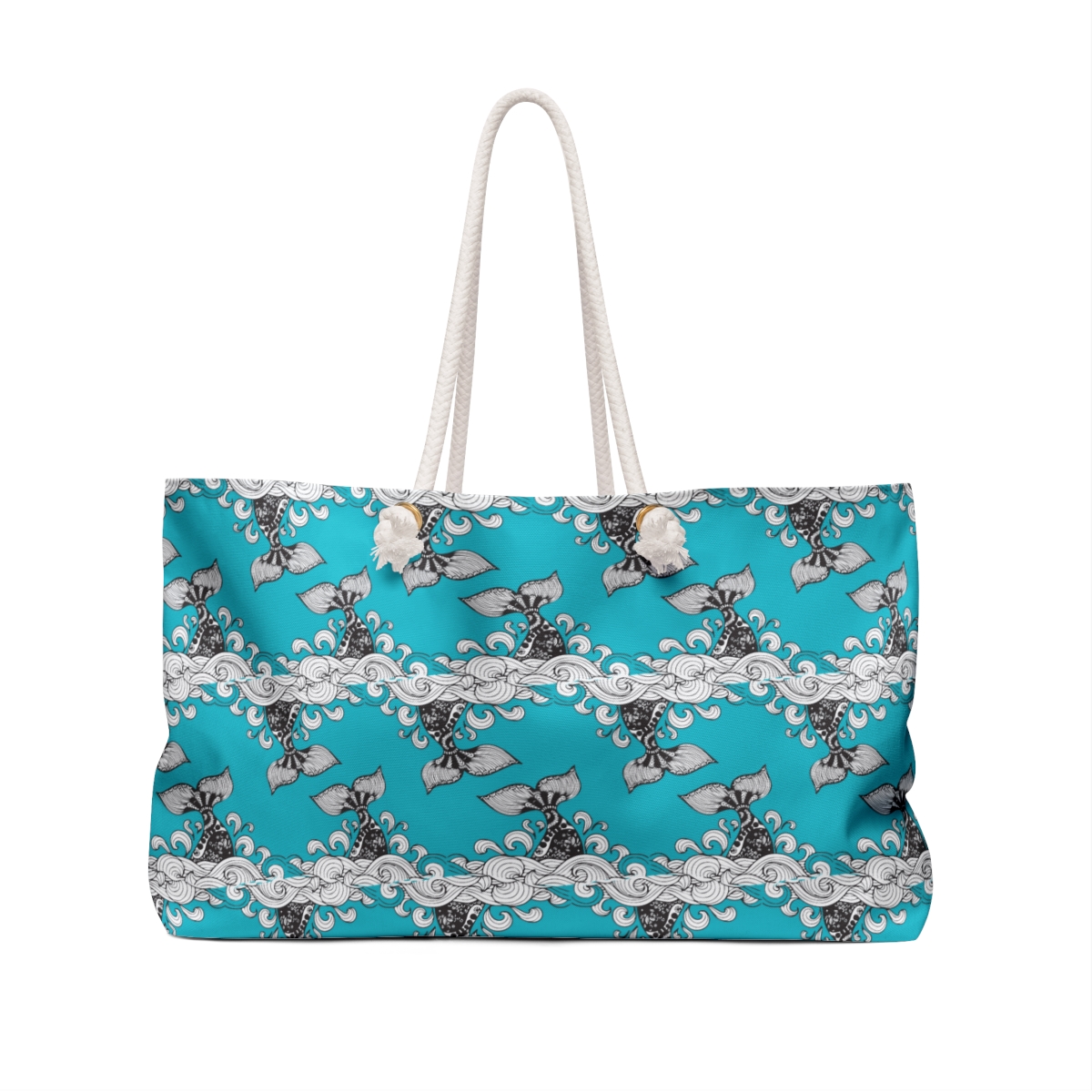 Whale Tale Black And White Pattern, Teal Weekender Bag, Luggage, Shopping, Stylish - Image 2