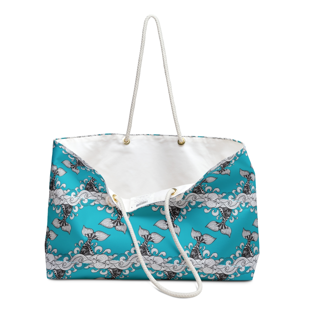 Whale Tale Black And White Pattern, Teal Weekender Bag, Luggage, Shopping, Stylish - Image 3