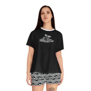 Fun, Nautical, Women's Short Pajama Set, Handmade Original Design, Whale Tails, Coastal, Ocean, Black and White