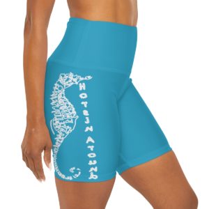 Fun, High Waisted, Yoga Shorts, Workout Attire, Nautical, Handmade Original Design, Seahorse,