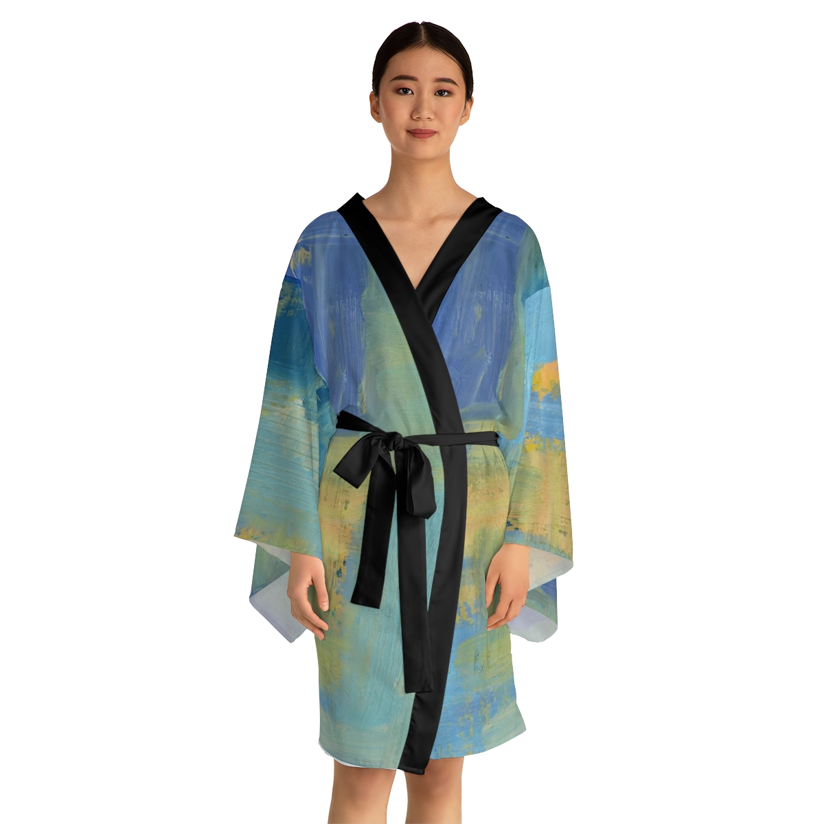 Long Sleeve Kimono Robe, Abstract, Bathrobe, Lounge Wear, Nautical, Women’s Sleep Clothes - Image 3