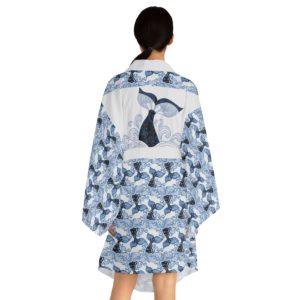 Long Sleeve Kimono Robe, Whale Tail Design, Bathrobe, Lounge Wear, Nautical, Women's Sleep Clothes