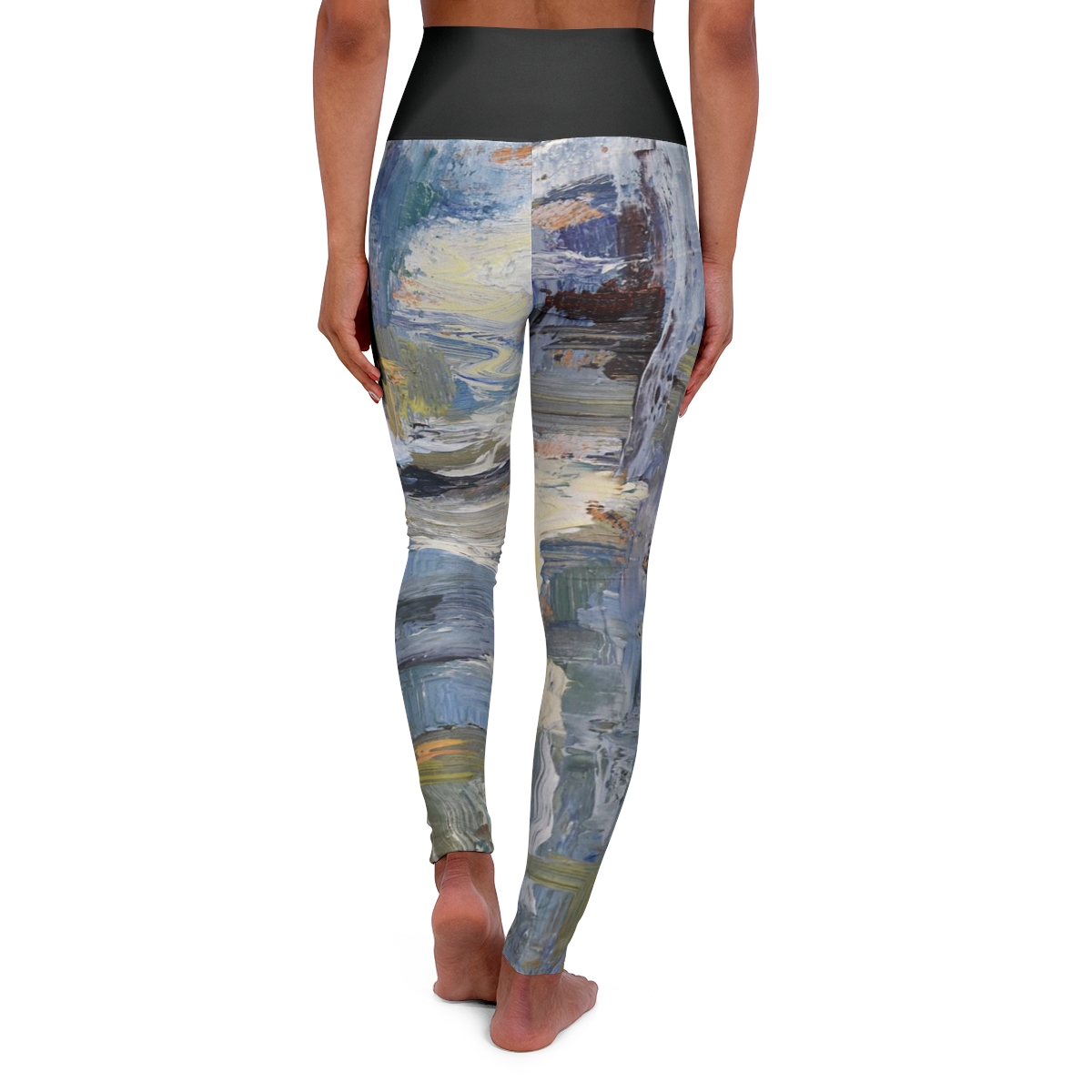 Ocean Foam, Abstract, High Waisted Yoga Leggings - Image 2