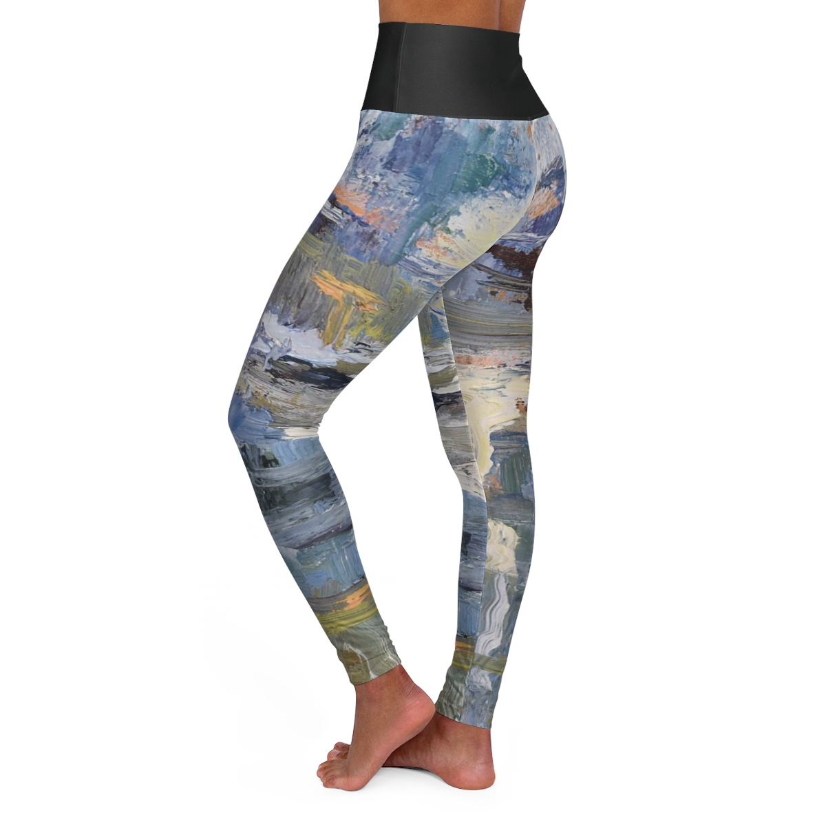 Ocean Foam, Abstract, High Waisted Yoga Leggings - Image 3