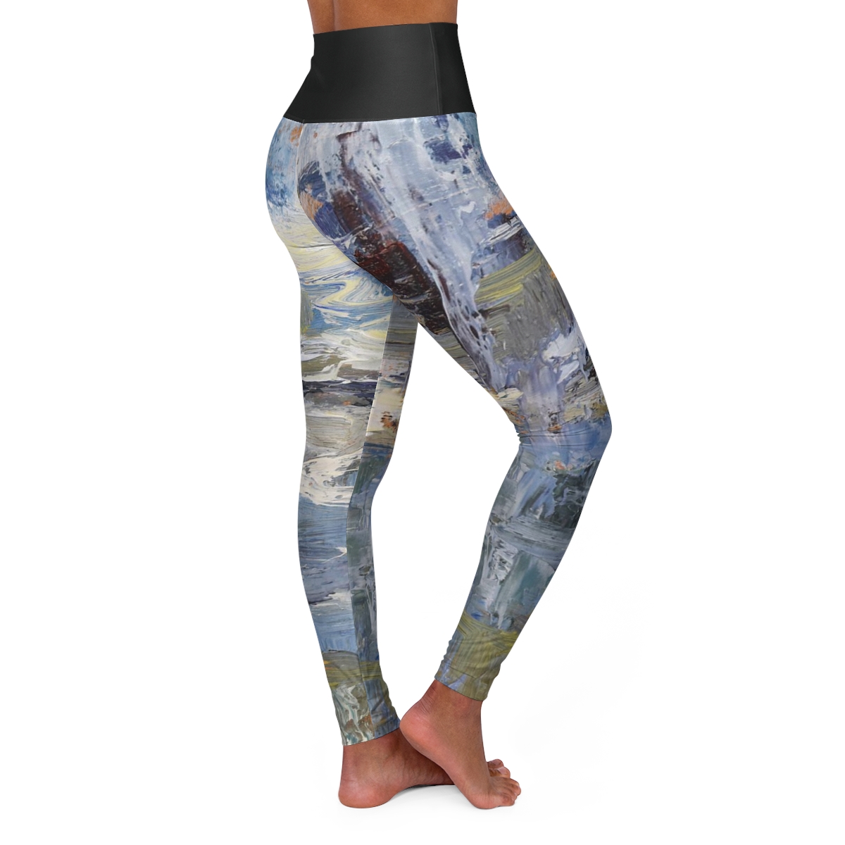Ocean Foam, Abstract, High Waisted Yoga Leggings - Image 4