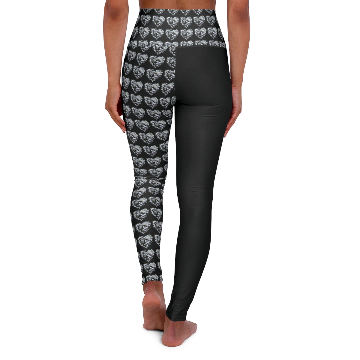 Crow in Leaves Design, One Black Leg, One Print, High Waisted Yoga Leggings - Image 2