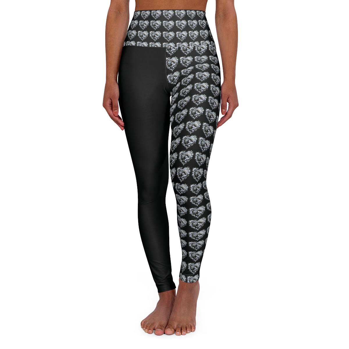 Crow in Leaves Design, One Black Leg, One Print, High Waisted Yoga Leggings